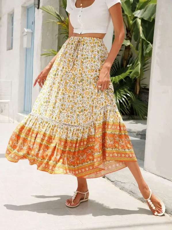 Floral Casual Midi Skirt