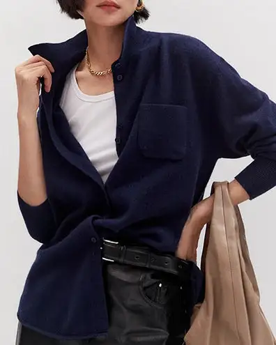 Cashmere Button-Front Turn-Down-Collar Longline Cardigan