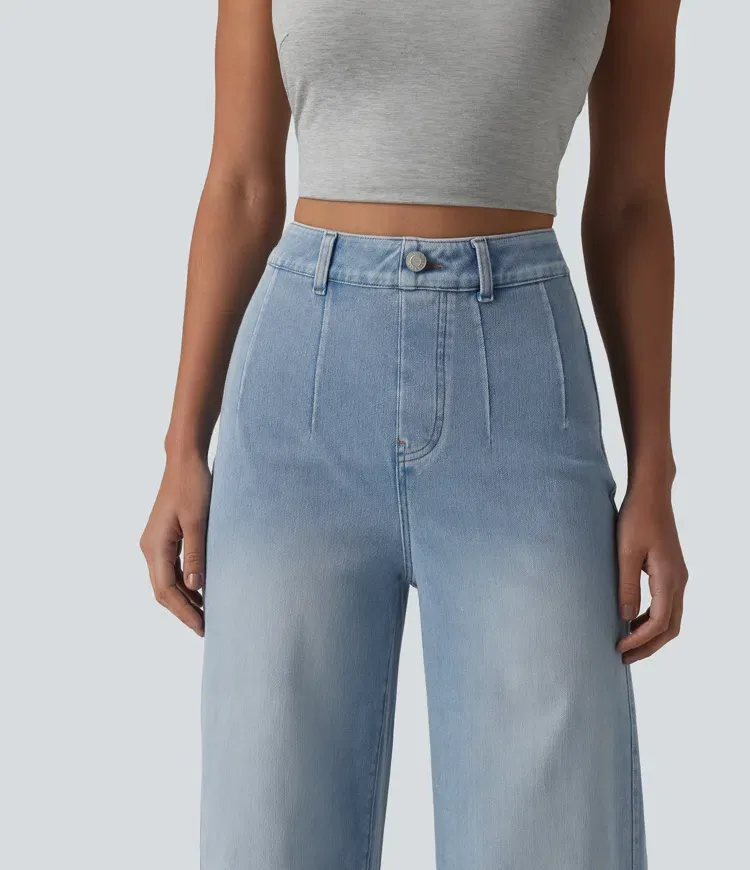 2026🔥  High Waisted Tummy Control Wide Leg Casual Jeans with Pockets