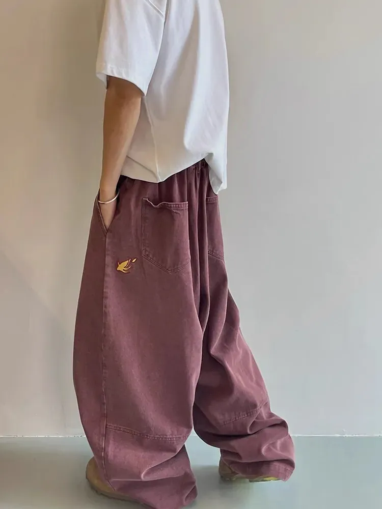 Flame Embroidery Relaxed Fit Denim Jeans