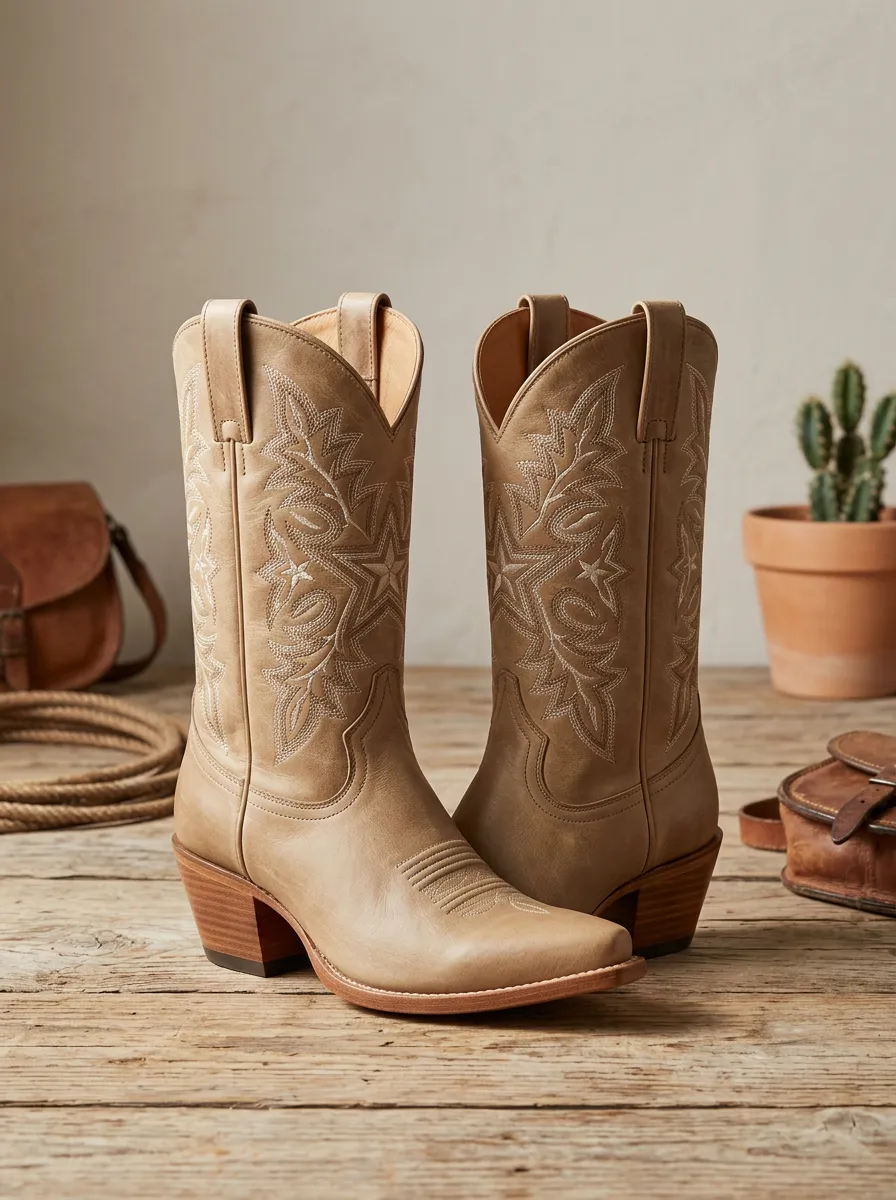 Unisex Traditional Western Cowboy Star Embroidered Printed Boots