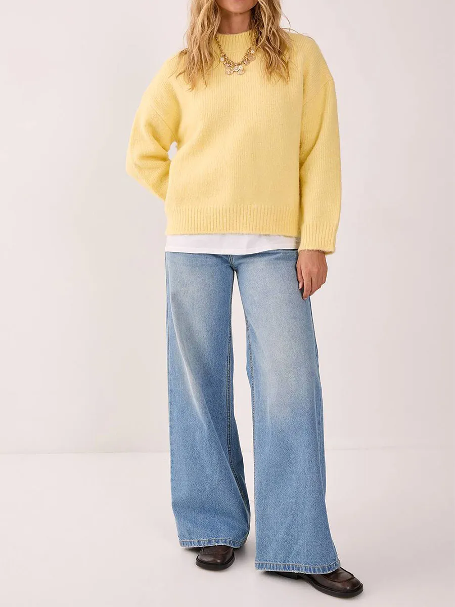 Lady'S Stylish Loose-Fitting High-Neck Knitted Top