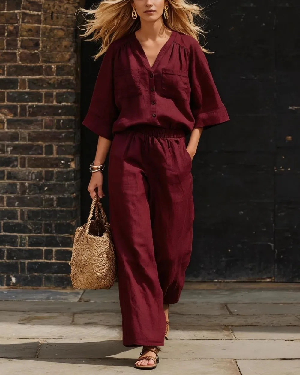 Relaxed Fit Two-Piece Set Breezy Minimalist Coordinated Elegant Outfit