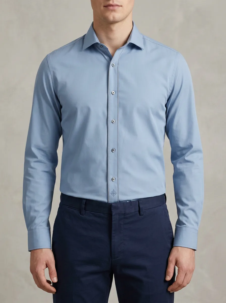 Men's Non-Iron Cotton Compass Embroidery Button-Down Shirt
