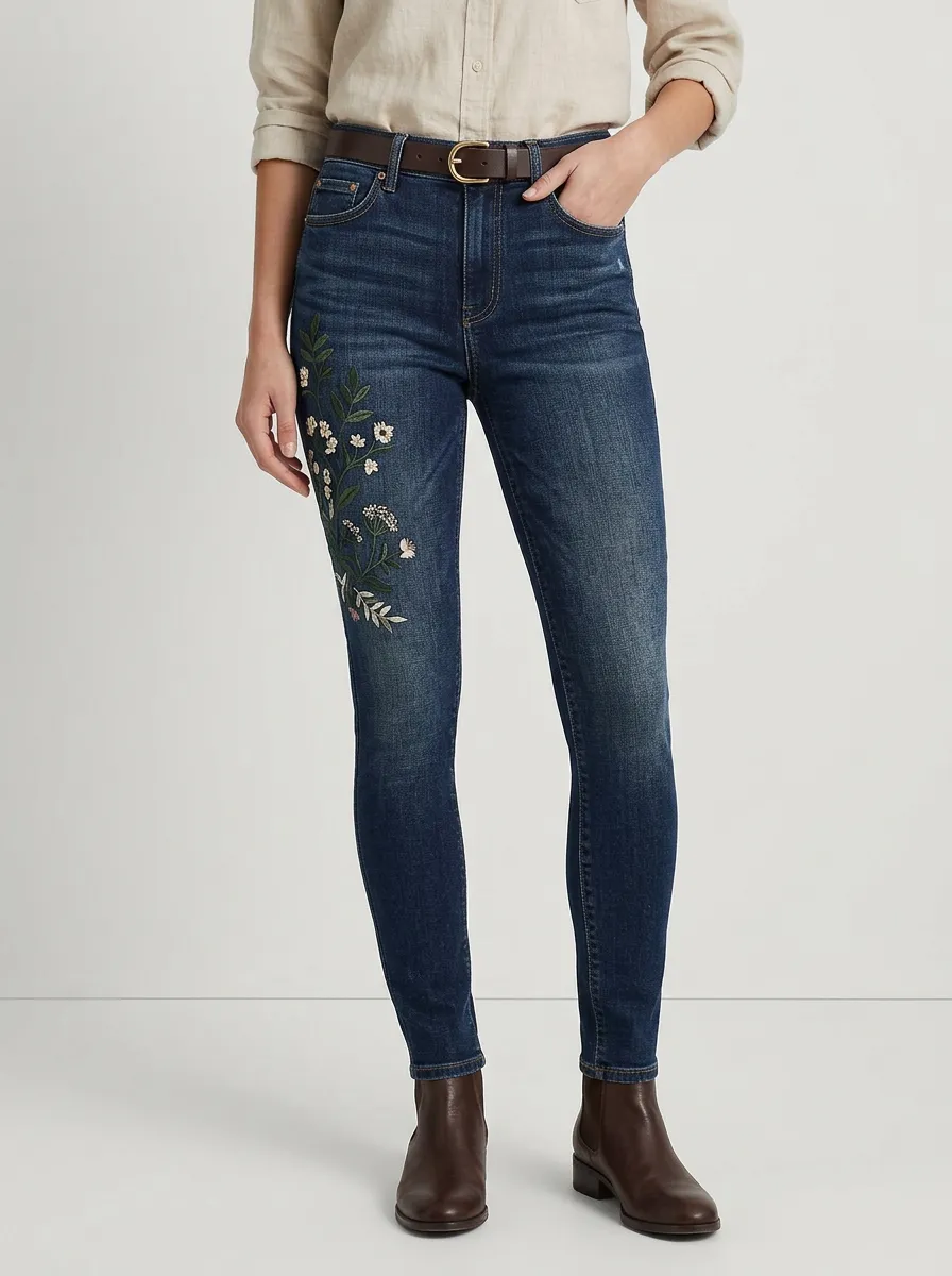 Women's Bennett Floral Botanical Embroidered Graphic Slim Jeans