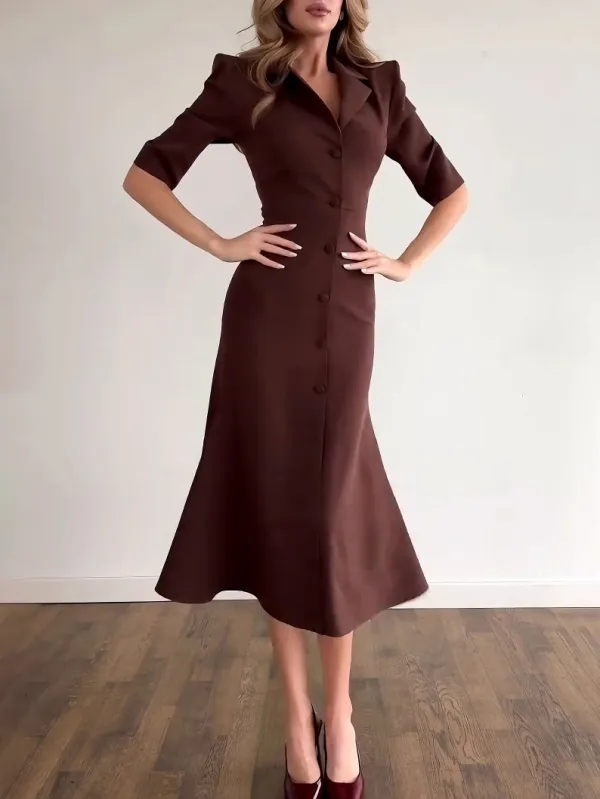 Elegant Single Breasted Shirt Midi Dress