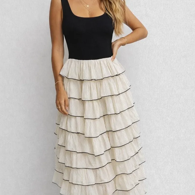Chic Tiered Ruffle Scoop Neck Sleeveless Midi Dress