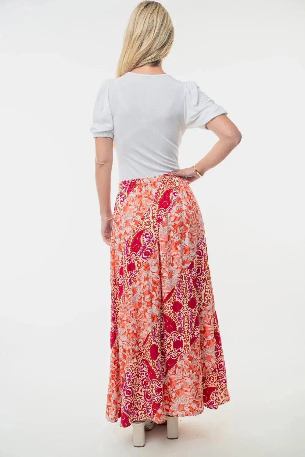 High Waisted Floral Woven Skirt