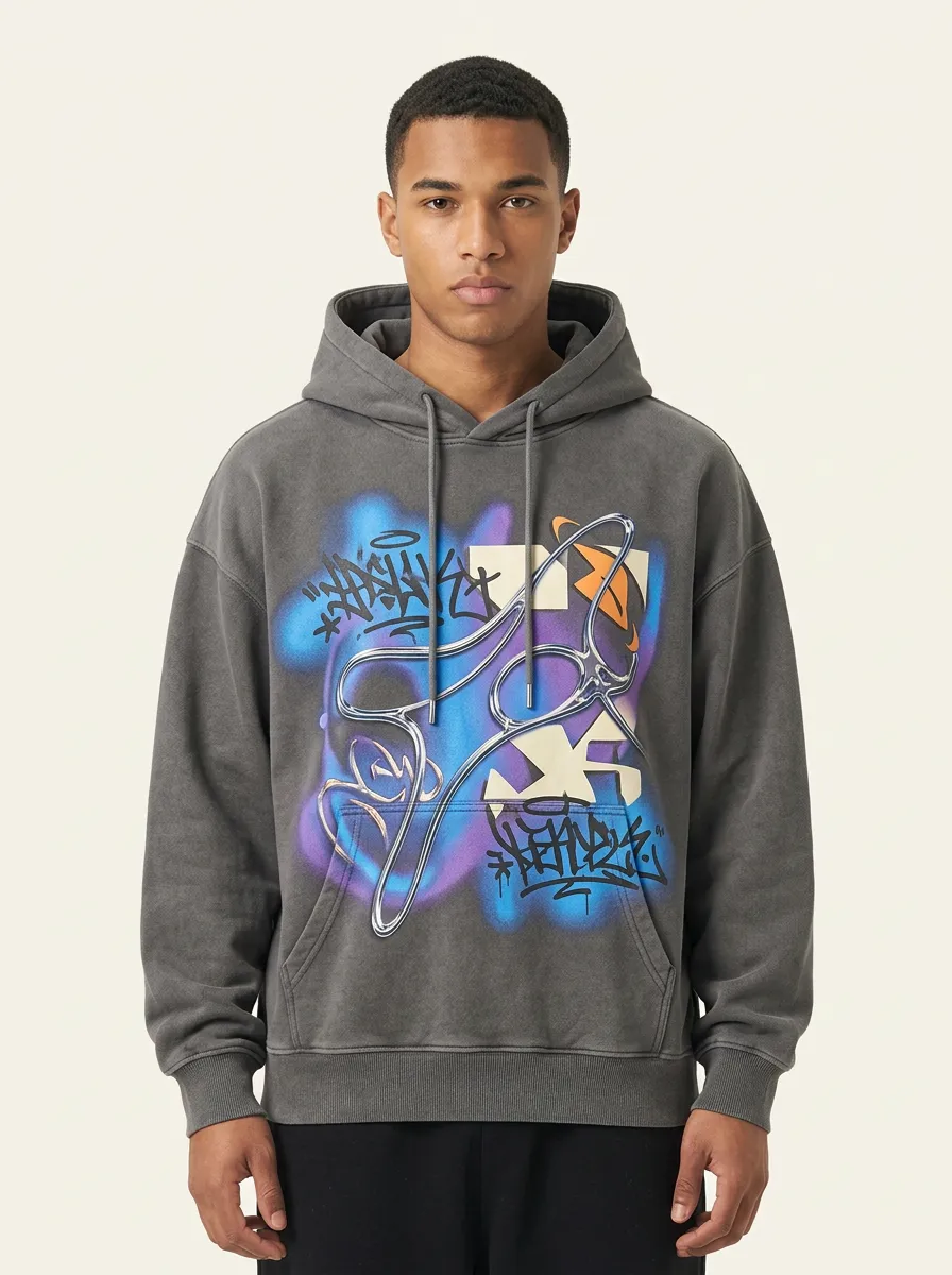 Unisex Streetwear Graffiti Chrome Abstract Hoodie