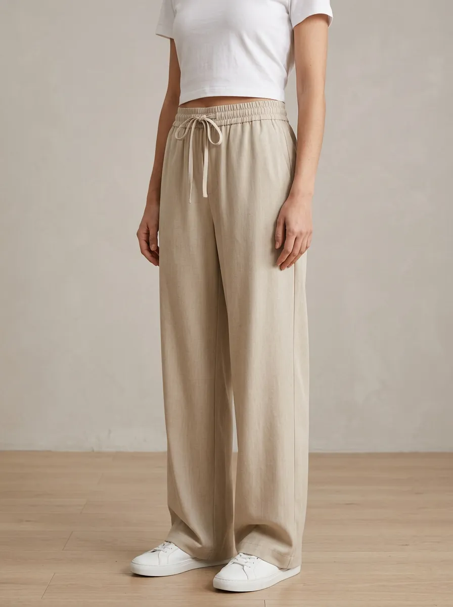 Relaxed Wide-Leg Drawstring Casual Wide Leg Pants