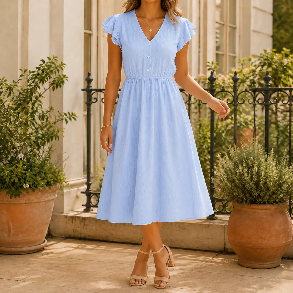 Flutter Sleeve Soft Casual Dress