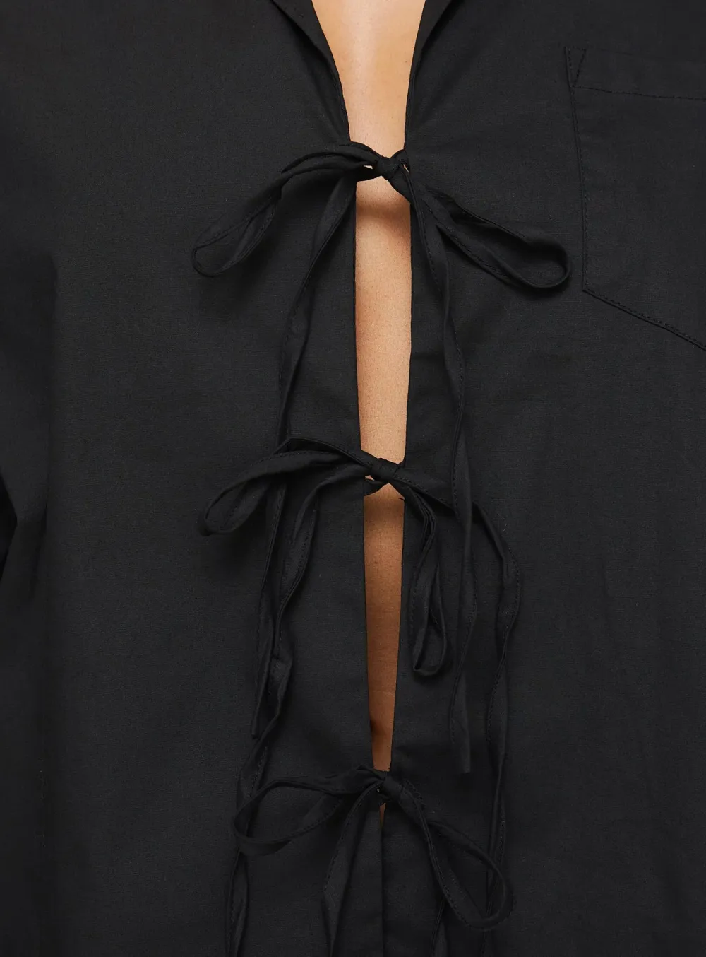 White Mandarin Collar Tie Front Shirt