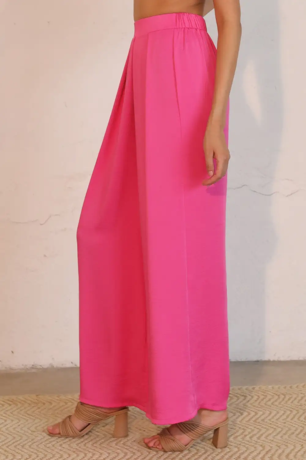 Washed Poly Silk Asymmetrical Pleated Pants