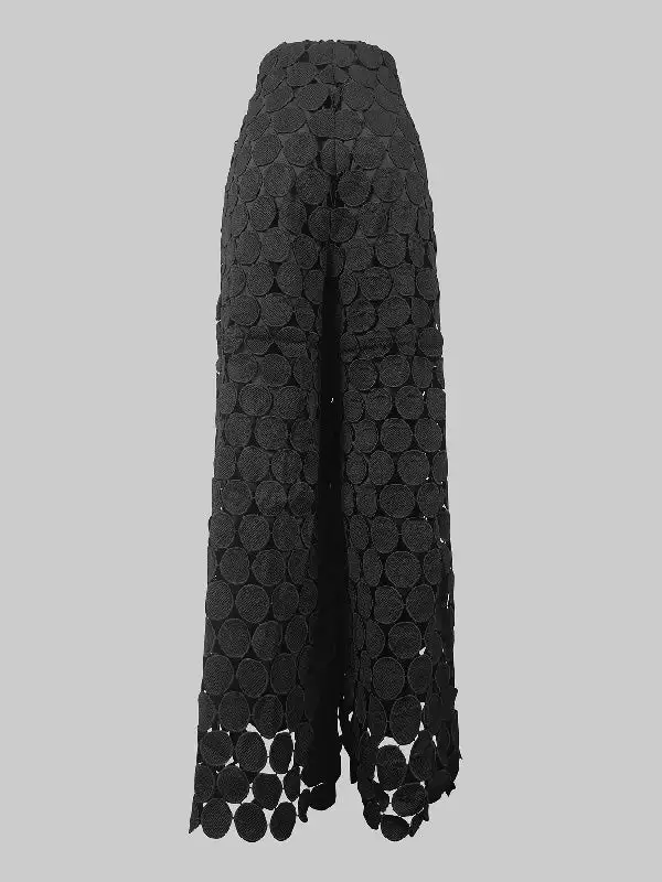 High Waisted Wide Leg Hollow Polka Dot Pants Trousers