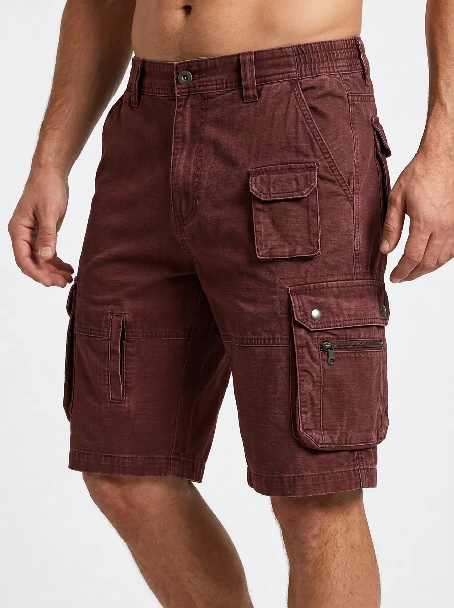 Men's Multi-Pocket Flap-Pocket Zip-Fly Cargo Shorts
