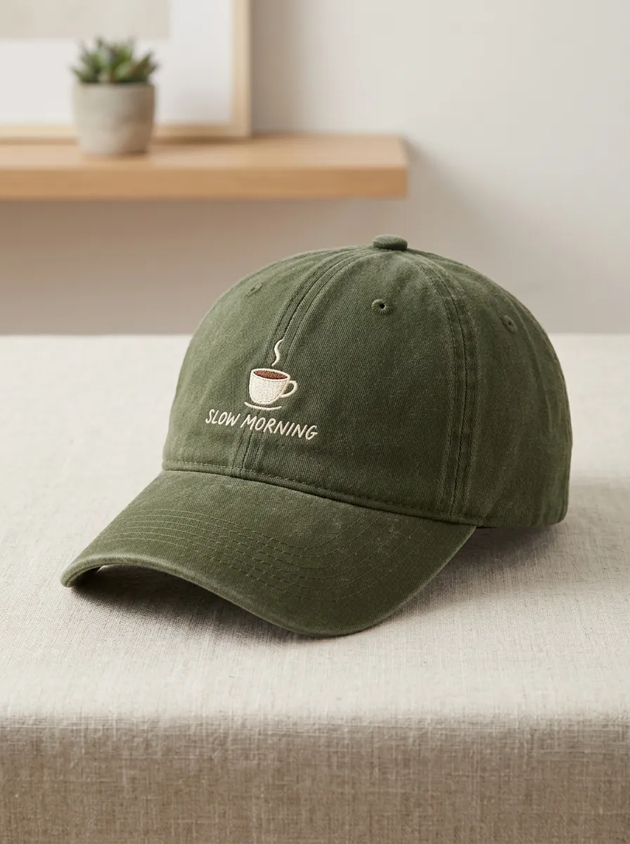 Classic Detail Coffee-Lover Slow-Morning Embroidered Unisex Baseball Cap