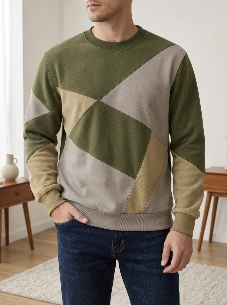 Men's Multi-Color Geometric Panel Sweatshirt Graphic