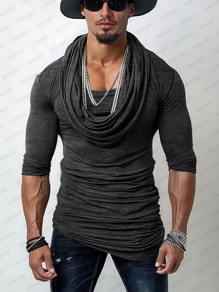 Stretch Slim Fit Drape Collar Top Shirt