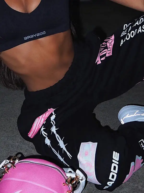 Print Elastic Waist Sports Harem Pants