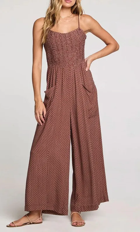 Brown Smocked Waist Wide Leg Jumpsuit