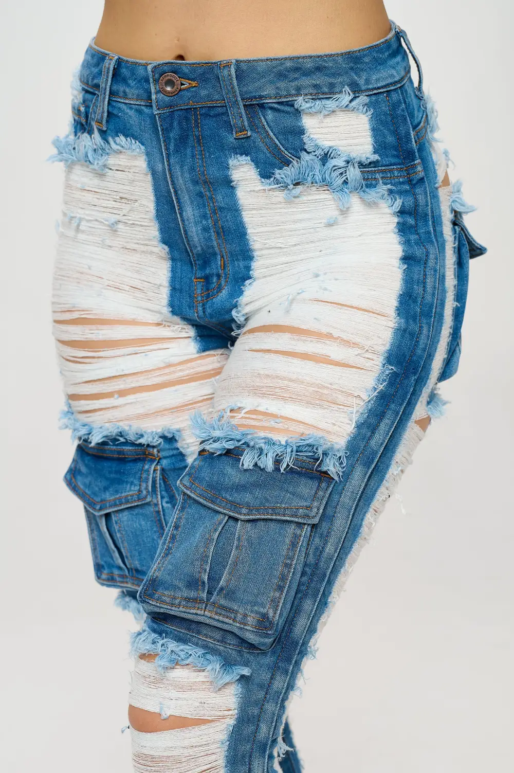 High-Rise Cargo-Pocket Skinny Cargo Jeans