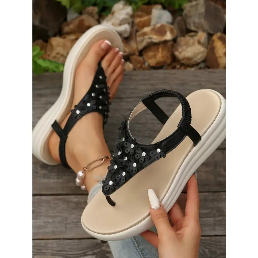 Studded T Strap Wedge Sandals