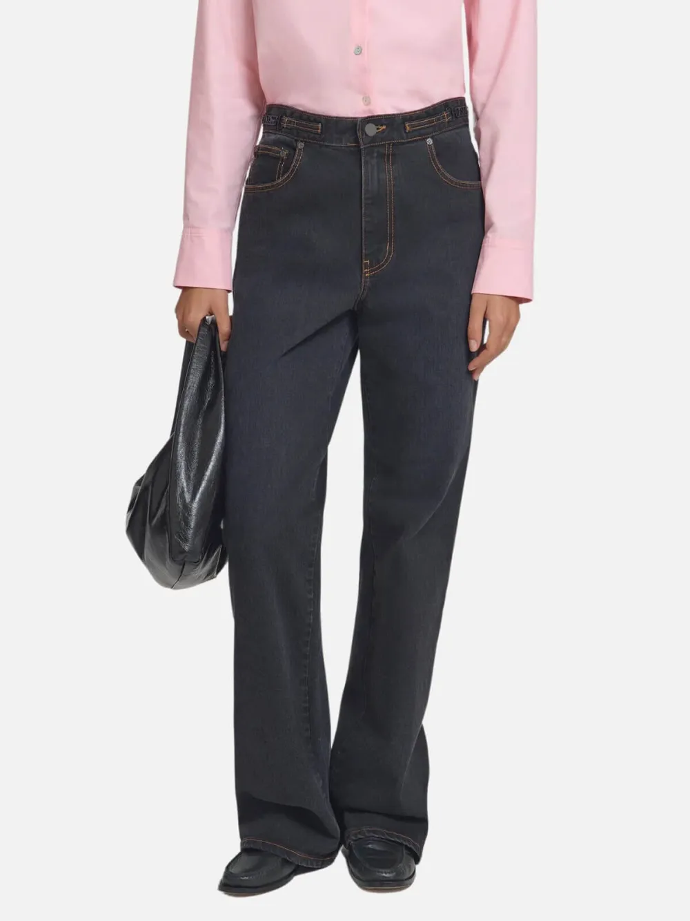 Pocketed Washed Straight Jeans