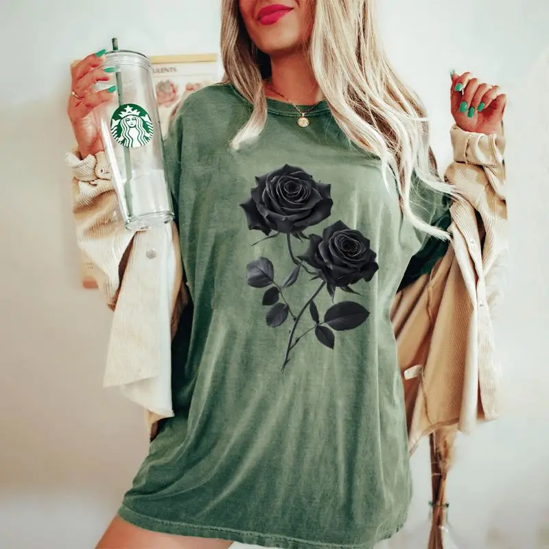 Beautiful Black Roses Flower Couple Women's Oversized Comfort T-Shirt