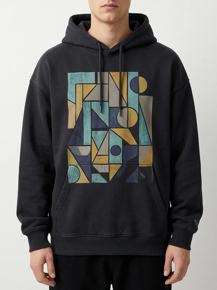 Unisex Embroidered Cuff Geometric Hoodie