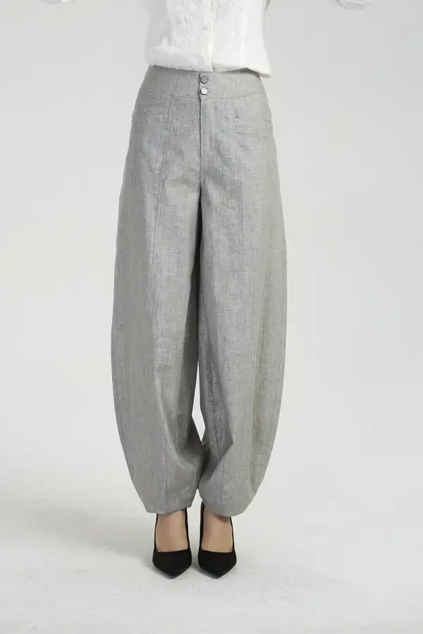 Linen Baggy High Waist Pocketed Trousers