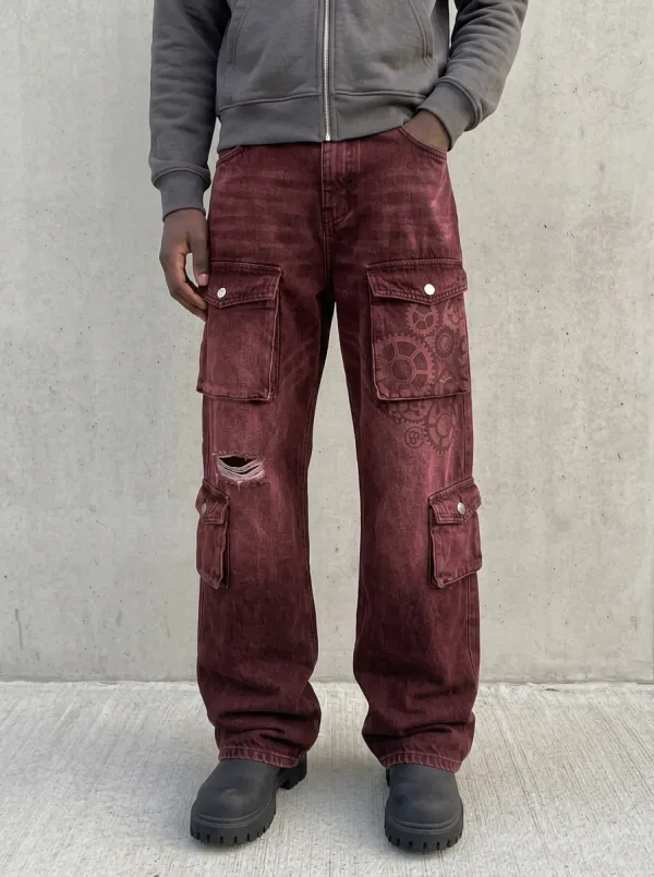 Men's Streetwear Gear Print Distressed Cargo Pants