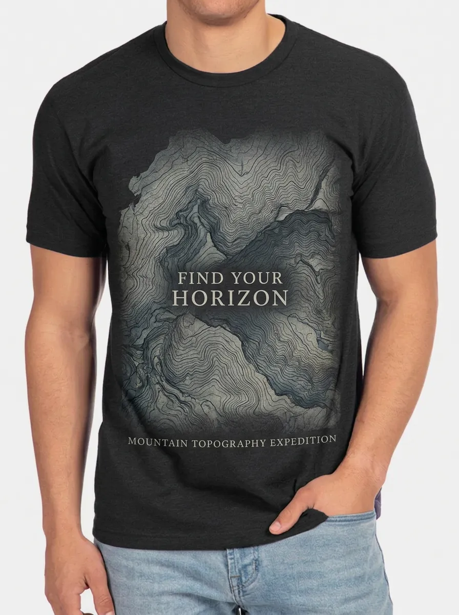 Men's Outdoor Adventure Mountain Topography Printed T-shirt