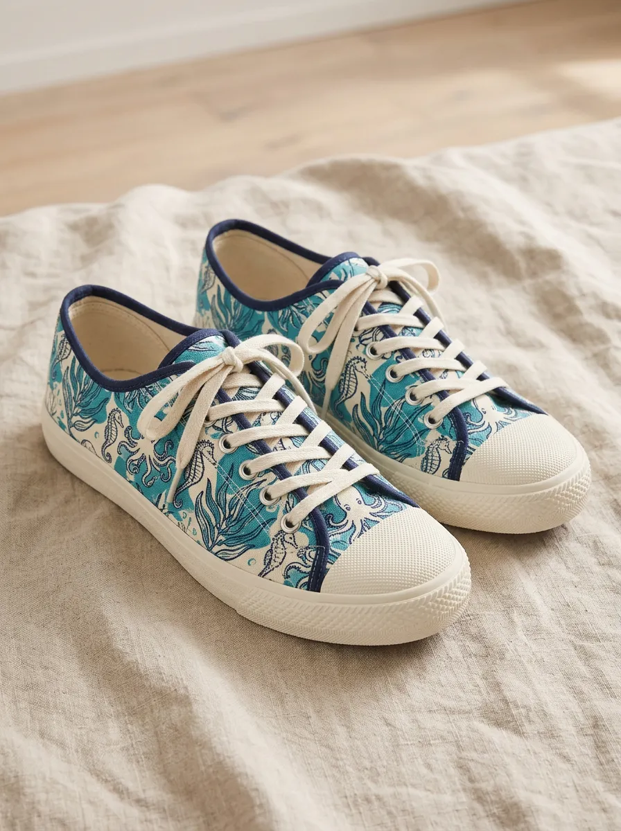 Unisex Ocean Life Octopus Seahorse Printed Canvas Shoes