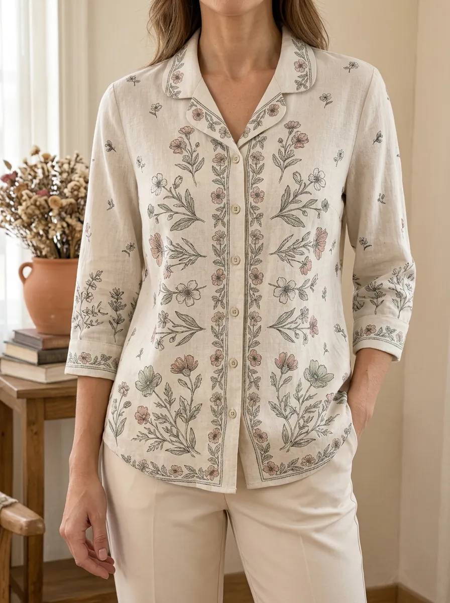 Women's Vintage Floral Botanical Meadow Shirt