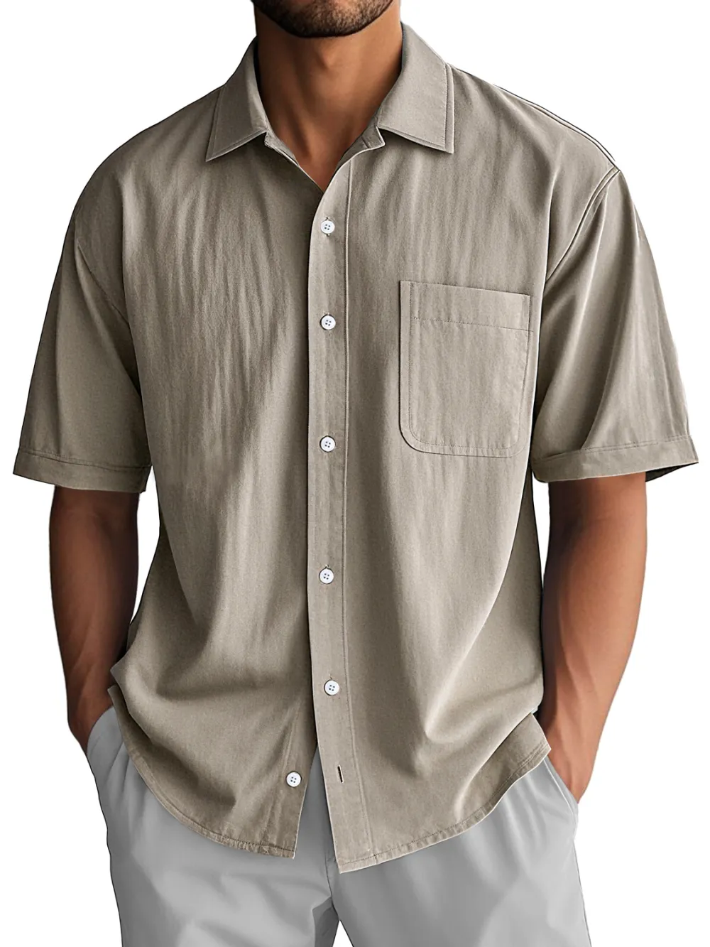 Layered Short Sleeve Camp Collar Pocket Shirt