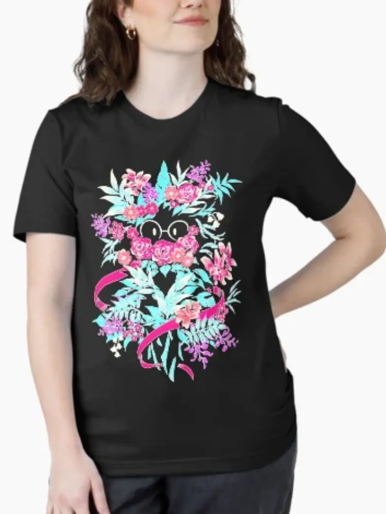Women's Stylish Whimsical Floral Print Crew Neck Short-Sleeve T-Shirt