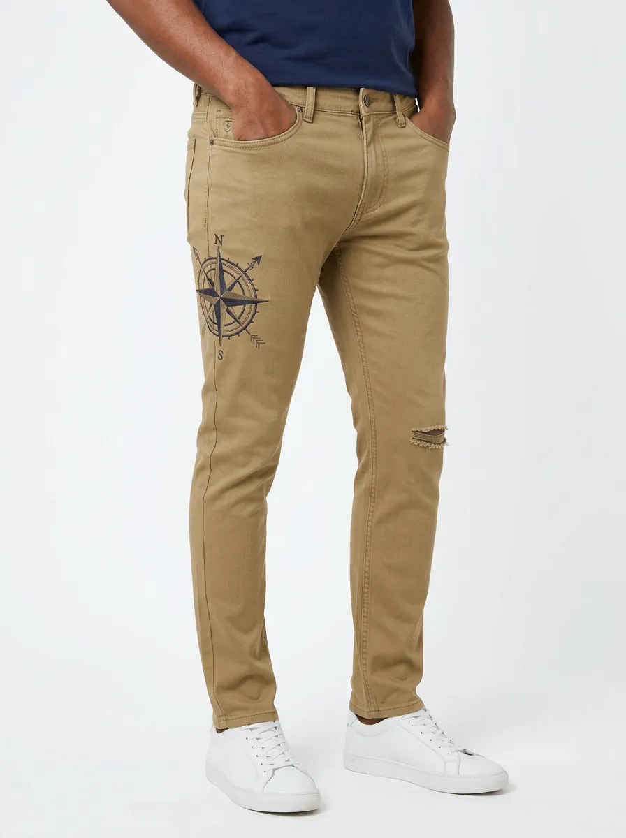 Men's Atlas Explorer Compass Printed Slim-Fit Jeans
