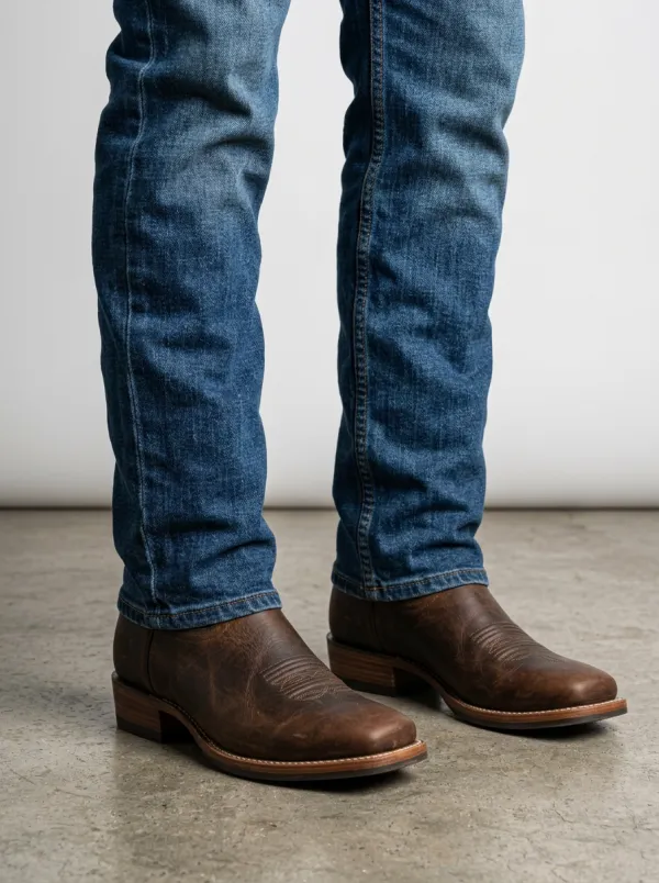 Men's Classic Western Distressed Leather Embroidered Printed Boots