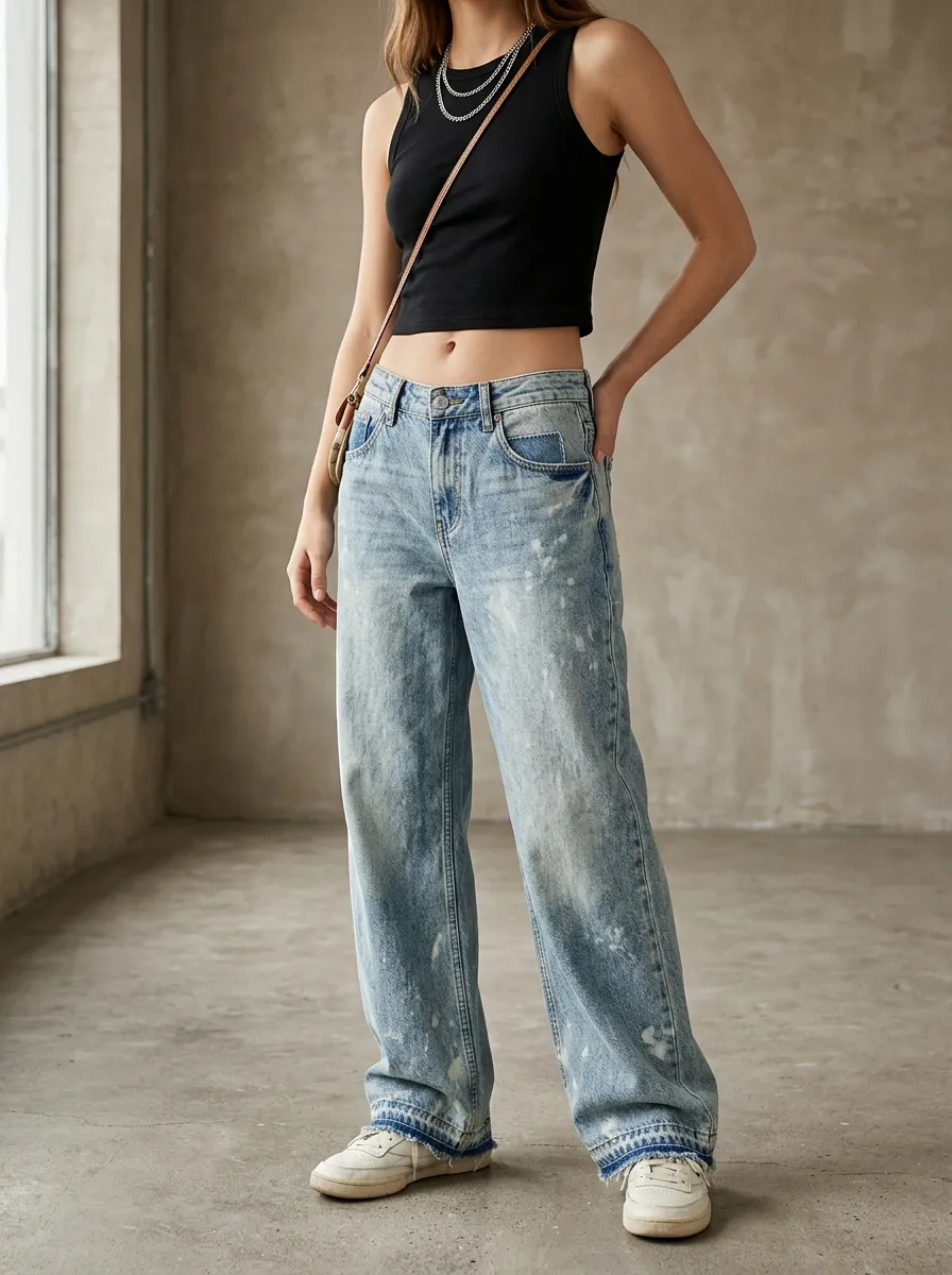 Women's Casual Streetwear Distressed Acid Wash Printed Jeans