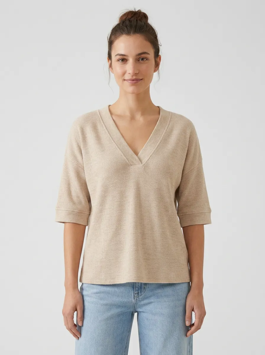 Easy-Wear Ribbed Women's V-Neck Shirt
