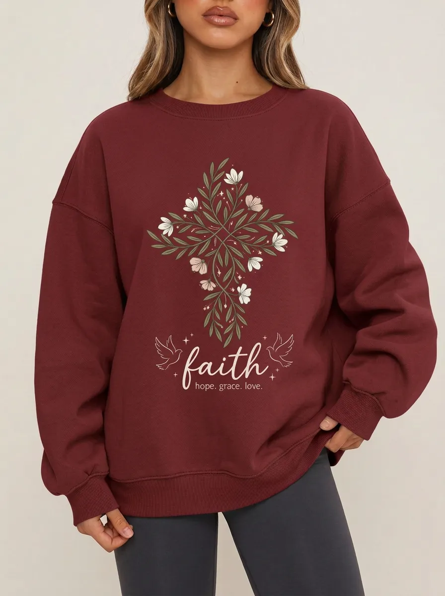 Women's Sage Green Dove Cross Crewneck Sweatshirt