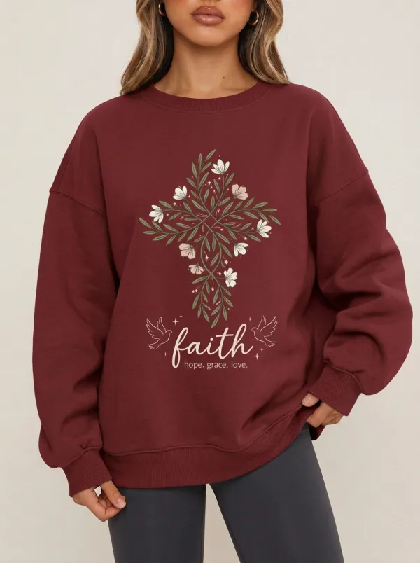 Women's Sage Green Dove Cross Crewneck Sweatshirt