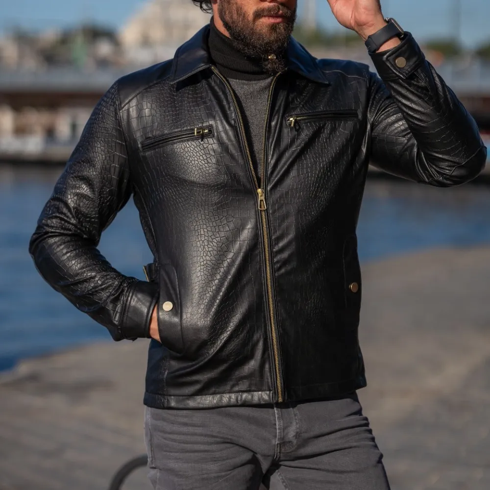 Modern Slim Fit Leather Casual Jacket