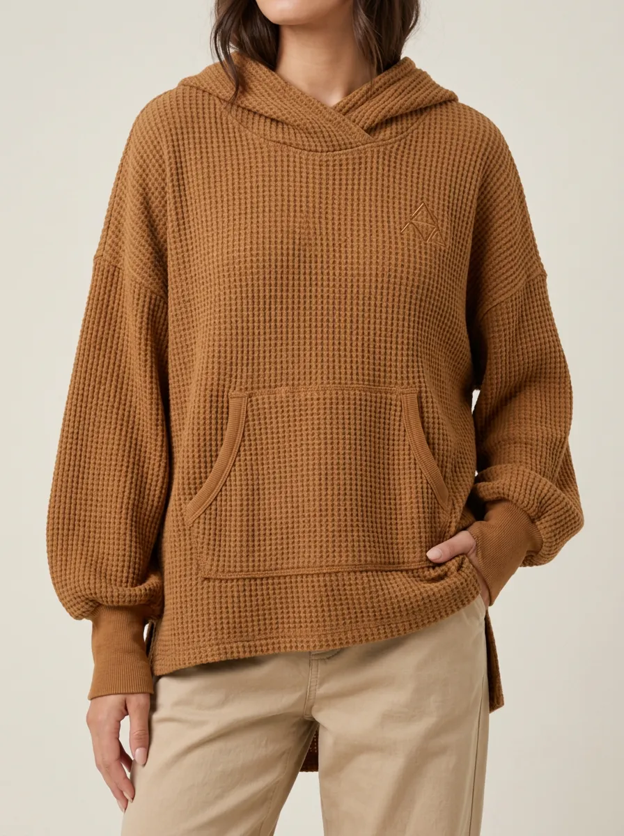 Women's A1 Logo Brown Waffle Knit Hooded Top
