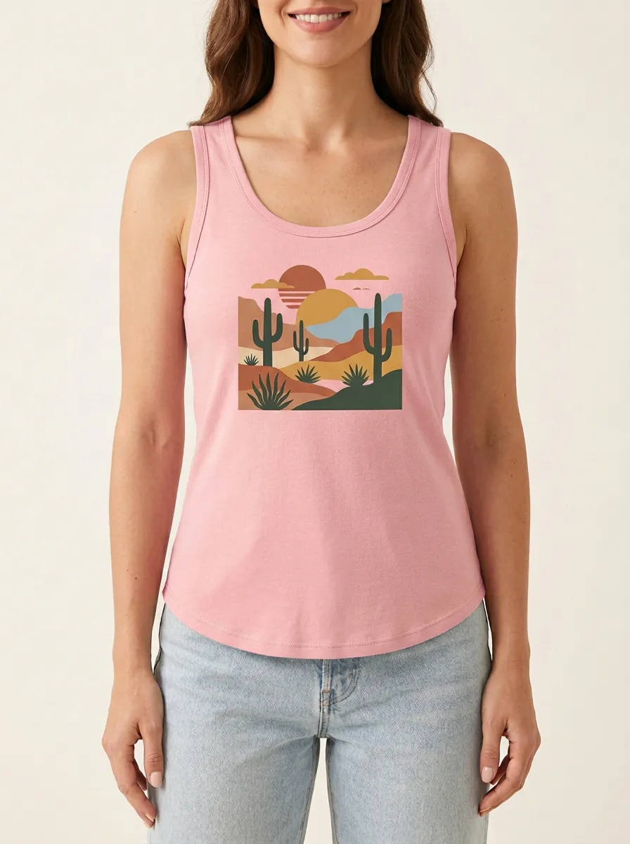 Cowgirl Cactus Sunset Sun Built-In Bra Tank Top