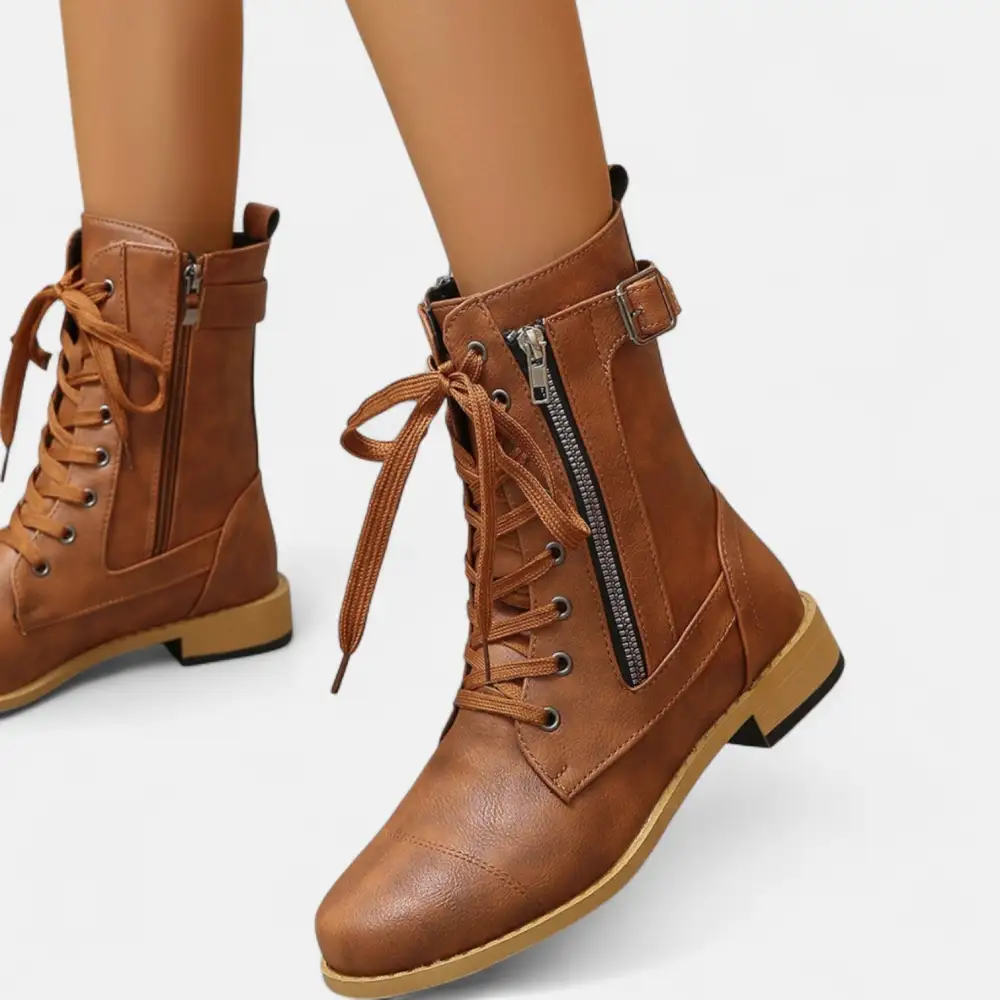 Lace Up Buckle Strap Combat Boots