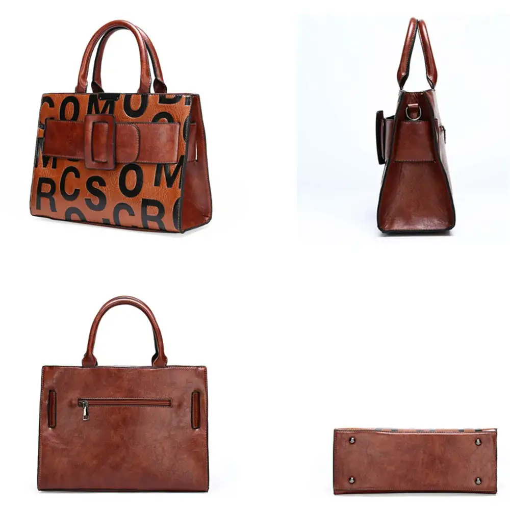 Structured PU Leather Composite Bag Retro Letter Print
