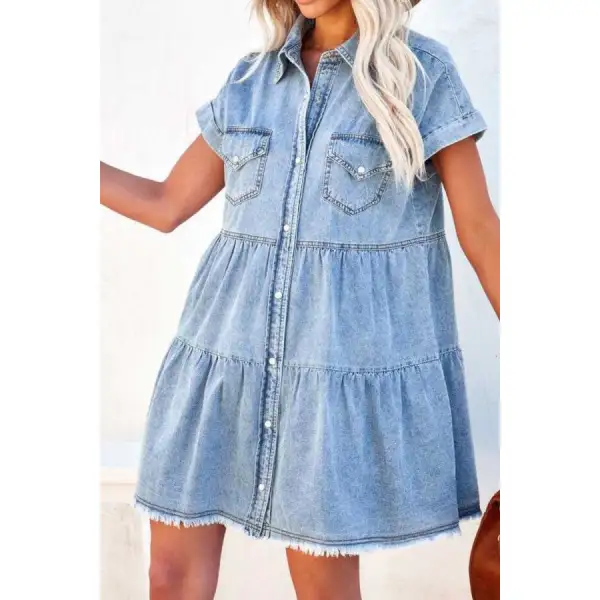 Raw Hem Button Down Mini Dress