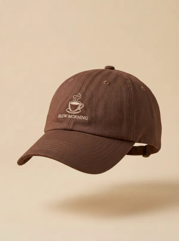 Classic Pattern Coffee-Lover Slow-Morning Embroidered Unisex Baseball Cap