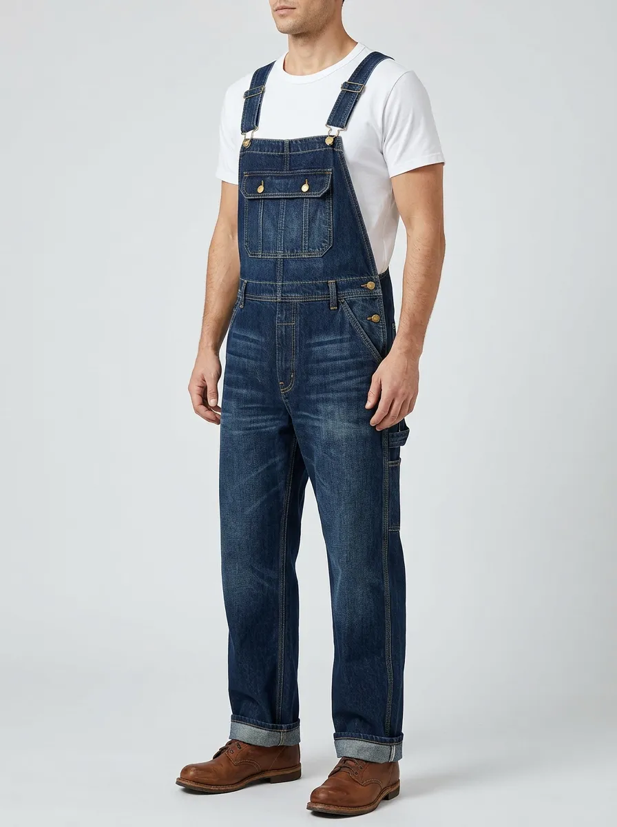 Men's Vintage Style Dark Wash Denim Bib Overalls